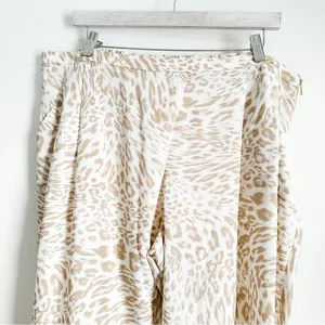 Calvin Klein White Tan leopard Animal Print Lightweight Flowy Pants sz XL thumbnail 4