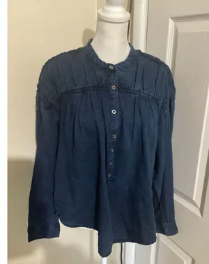 Pilcro Chambray Quarter Button Long Sleeve Chambray Blouse XS thumbnail 1