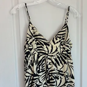 Patrons of‎ Peace Womens Black Cream Tropical Leaf Smocked Midi Dress Summer S thumbnail 6