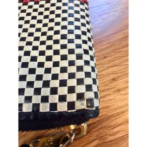 Tory Burch Woven Leather Checkerboard Zip Continental Wallet Navy White OS thumbnail 9