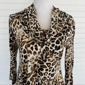 Animal print Tunic‎ Blouse Size Small CHAUS Brown thumbnail 4