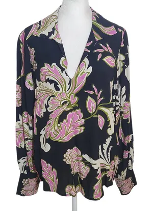 Karen Kane Black and Pink Floral Print Blouse Size Medium NWT thumbnail 1