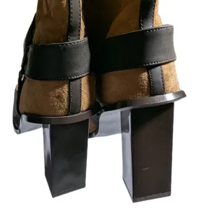 Vtg Y2K Newport News Tan Suede Knee High Square Toe Block Heel Harness Boots 7 thumbnail 3