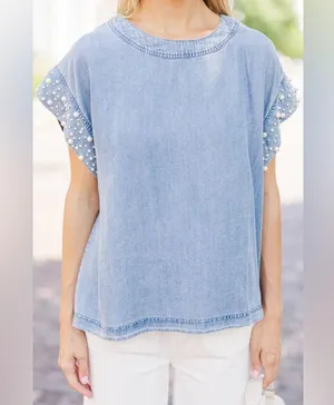 Be Bold Denim Embellished Blouse thumbnail 1