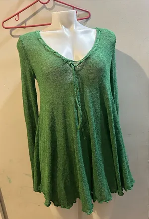 Free People Green Boho V-Neck Long Sleeve Tunic thumbnail 1