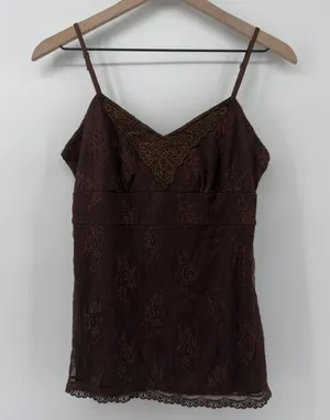 Vintage Y2K Xhilaration Lace V-Neck Spaghetti Strap Cami Brown Women M Lace Trim thumbnail 1
