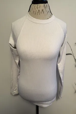 Lululemon‎ Rest Less Pullover Top Womens 8 White Ribbed Thumbholes thumbnail 1