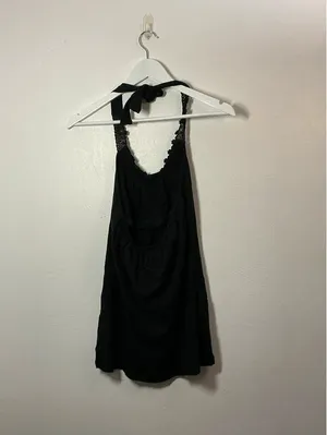 Y2K Route 66 halter black tank top size small thumbnail 2