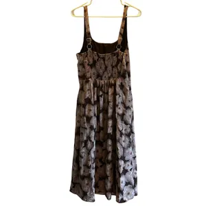 Melloday brown floral maxi sun dress adjustable lined Large boning smocking thumbnail 3