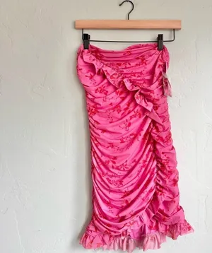 NWT Wild Fable Strapless Pink Floral Ruffle Mini Dress Sz M thumbnail 4