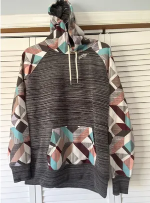 Hooey Womens Gray Space Dye Geometric Raglan Pullover Hoodie Sweatshirt L thumbnail 1