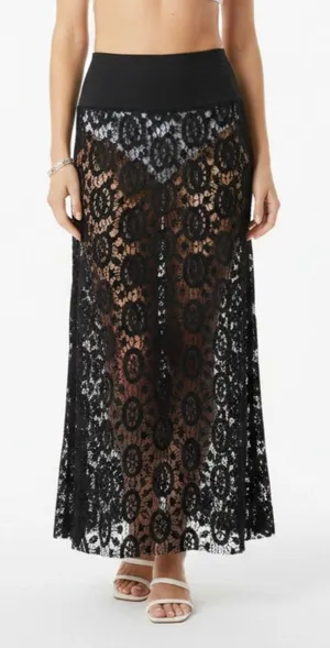 Black Sheer To Waist Maxi Long Lace Skirt M thumbnail 1