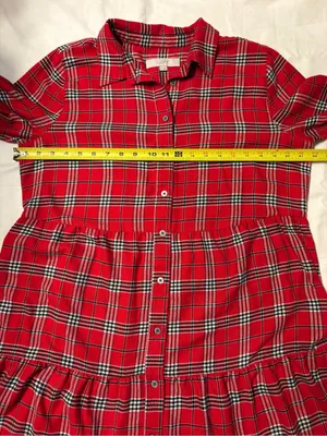 LOFT Red Preppy Plaid Long-Sleeve Button Front Dress size L thumbnail 5