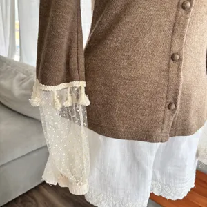 Vintage Y2K Delicate Lace Knit Sweater Sheer Neckline Sleeves Cottage Size Small thumbnail 11