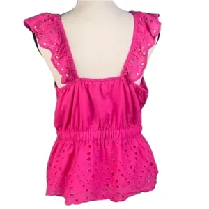 BANANA REPUBLIC FACTORY bright pink eyelet peplum top in size Medium. NWT thumbnail 5