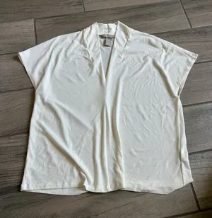 H&M Cream Short-Sleeve Open-Front Blouse thumbnail 1