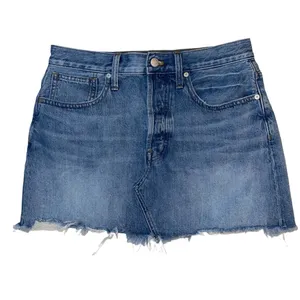 Madewell Womens 28 Rigid Denim‎ Relaxed Mini Skirt in Rosehill Wash Blue Raw Hem thumbnail 2