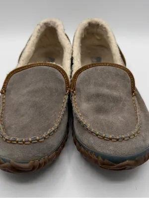 Sorel Tremblant Moc Slippers Womens 10 Gray Suede Fleece Lined Moccasins thumbnail 2