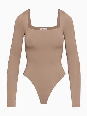 Aritzia Babaton Square Neck Long Sleeve Bodysuit - Taupe Brown Large thumbnail 1