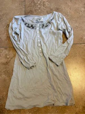 Vintage Abercrombie & Fitch Light Gray Long Sleeve Henley Top Beaded Neckline thumbnail 1