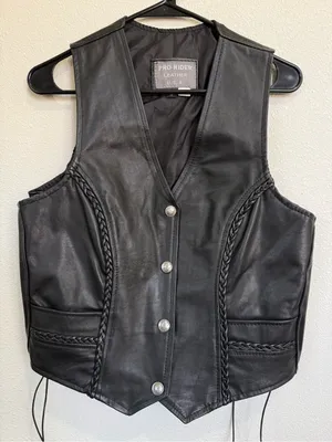 Pro Rider Women’s Black Genuine Leather Motorcycle Biker Vest Lace Up Size S-M thumbnail 2