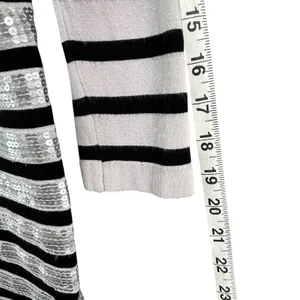 Renee C Sequin Sweater Dress Womens M‎ White Black Stripe Silver Party Holiday thumbnail 11