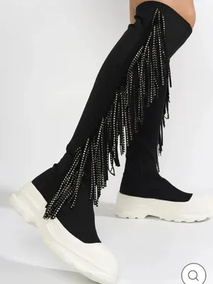 Cape Robbin ARETHA - BLACK THIGH HIGH BOOTS with Multicolor Beaded Fringe thumbnail 5