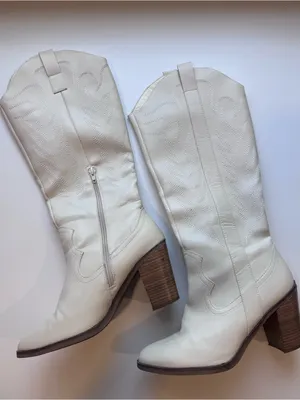 Altar'd State Cream Western Block Heel Boots thumbnail 1