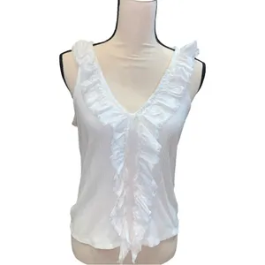 Anthropologie Pilcro V-Neck Ruffle Tank Top in White Size L Y2K Yacht Nautical thumbnail 2