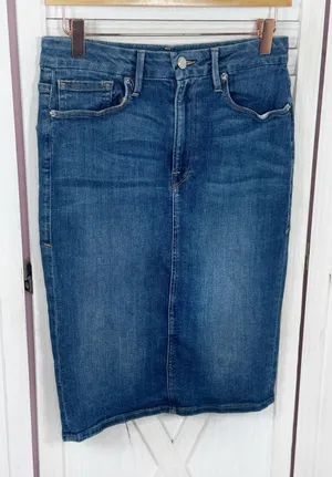 Good American Stretch Denim Pencil Skirt Blue Size 10 30 Knee Length Classic thumbnail 1