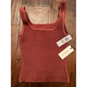 Babaton Ribbed Knit Tank Top in Rust Red, Size 2XS thumbnail 2