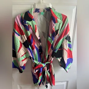 Farm Rio Women's Fresh Foliage Colorful Print Tie‎ Waist Casual Jacket Kimono XS thumbnail 6