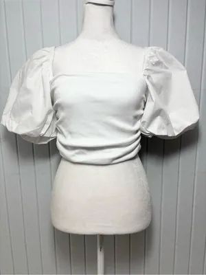 Zara White Puff Sleeve‎ Square-Neck Crop Top Size M thumbnail 2