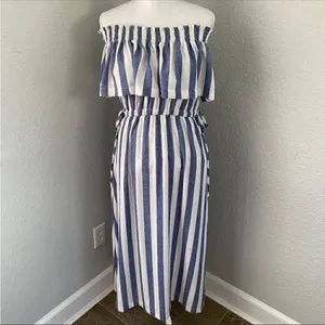 Ark & Co Womens Blue//White Striped Off Shoulder Smocked Maxi Dress Medium thumbnail 3