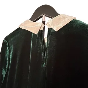 KOJOOIN Green Velvet Peter Pan Collar Dress 2XL Long Sleeve Pockets Dark Morii thumbnail 10