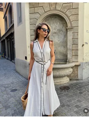 ZARA Cream Maxi Shirt Dress with Black Contrast Trim thumbnail 3