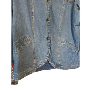 Denim & Co Embroidered Jean Jacket Blazer Floral Sleeves Floral Lining‎ Sz M thumbnail 3