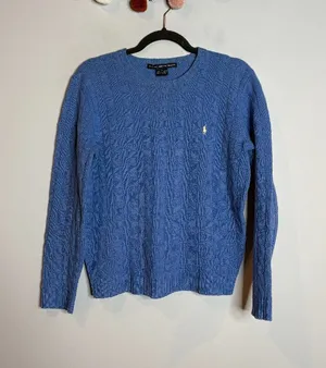 Vtg Ralph Lauren Sport blue cable knit wool sweater thumbnail 1