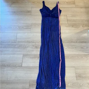 Mac Duggal Blue Sequin Beaded Sheath V-Neck Sleeveless Prom Formal Dress thumbnail 9