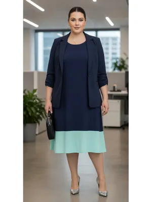 Blu Sage Colorblock Sleeveless Shift Dress Navy Mint Plus Size 16W Professional thumbnail 5