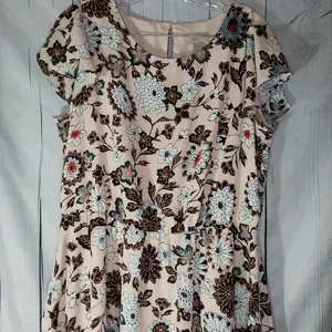 Loft Pink Floral Flutter Sleeve Boho Feminine Dress Size L thumbnail 3