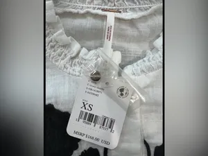 Free People White Button-Front Blouse with Black Floral Embroidery thumbnail 7