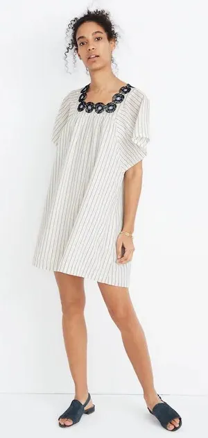 Madewell Embroidered Butterfly Dress in Stripe Size L thumbnail 1