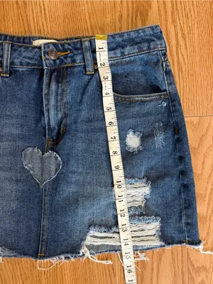 PacSun Light Blue Denim Distressed Mini Skirt with Heart Appliqués size 28 thumbnail 8