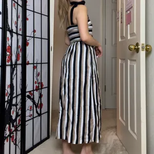 ZARA Beige, White, & Black Striped Self-Tie Strap Midi Dress thumbnail 2