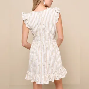 Lulus Sunny Crush Striped Embroidered Mini Dress Beige/Ivory M NWT IN PACKAGE thumbnail 2