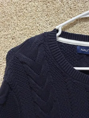 NWT Nautica sweater grandpa fisherman 100% cotton cable knit blue large preppy thumbnail 3