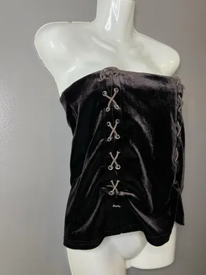 Forever 21 Tank Top Womens Medium Brown Velvet Strapless Lace Up Corset Party thumbnail 3