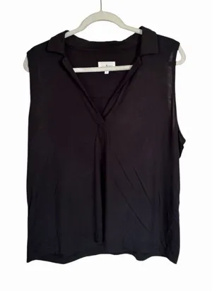 Lou & Grey Womens Sz L Black Sleeveless Stretch Pullover Top Shirt Collared thumbnail 1