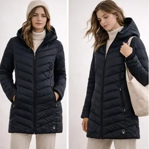 SPYDER Women Boundless Long Puffer Jacket Black Size S‎ ThermaWeb Quilted Hooded thumbnail 2
